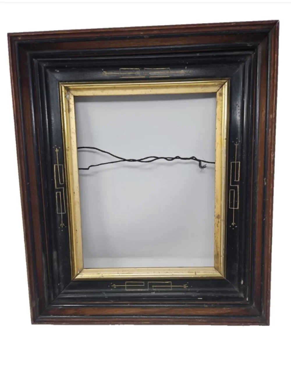 Antique 19th Century Victorian Eastlake Picture Frame Ebonized Wood Deep Cove